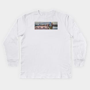 The Intrepid & West Side Piers Panorama, NYC, USA Kids Long Sleeve T-Shirt